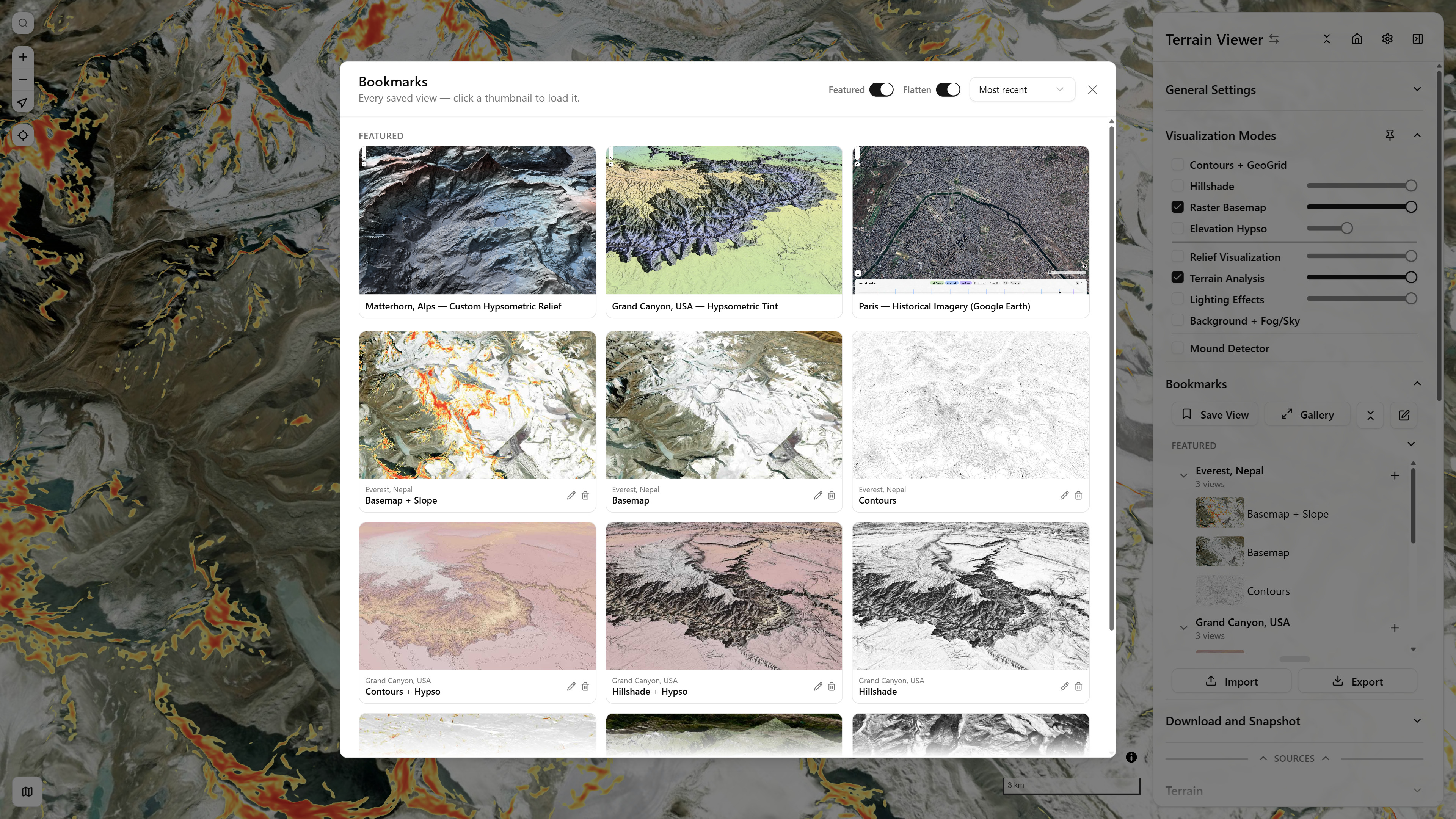 The Gallery view — Featured strip plus every saved bookmark as thumbnail cards
