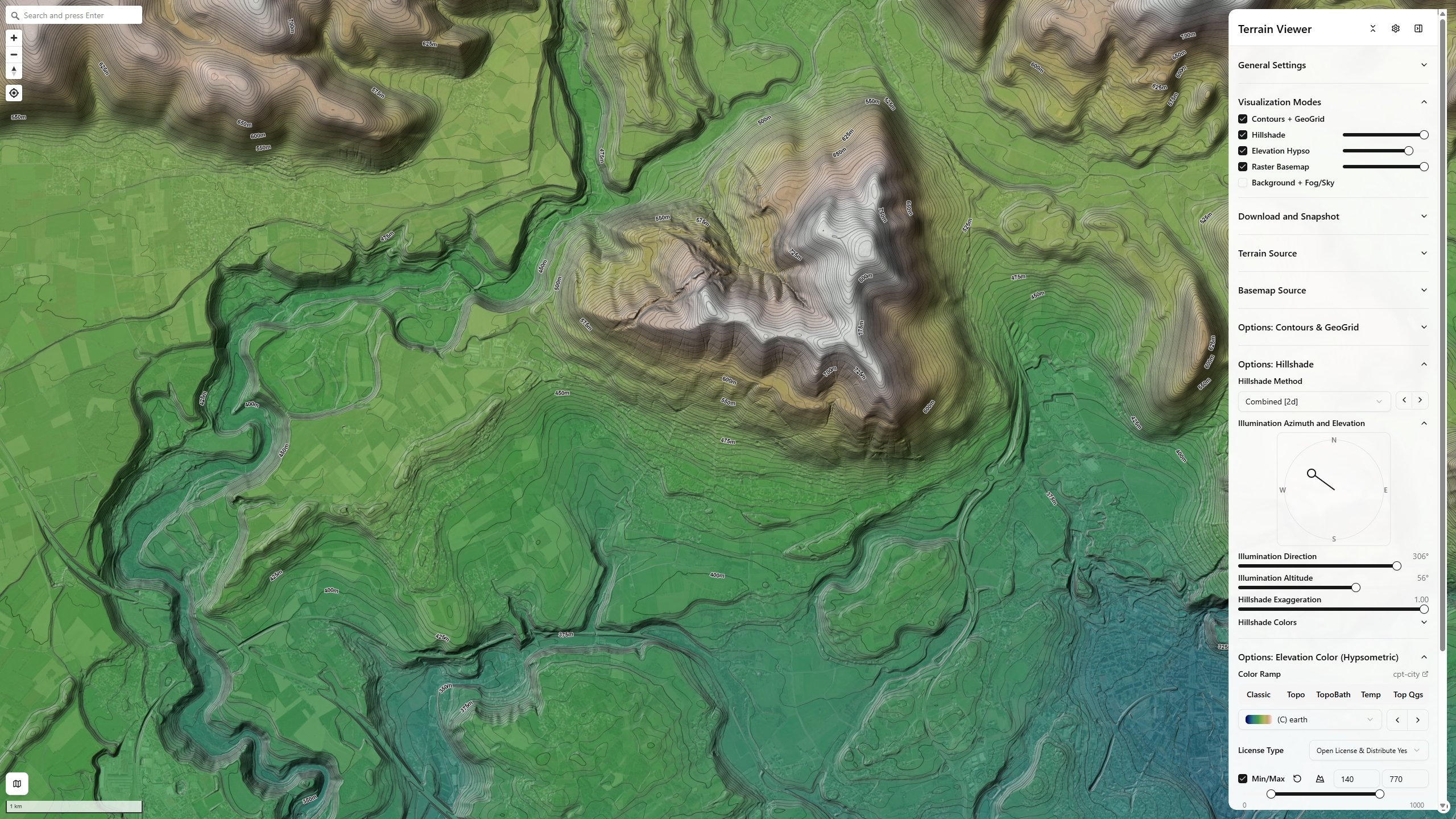 Contours + Hillshade + Elevation Hypso + Raster Basemap, all stacked at once — Karakoram/Himalaya