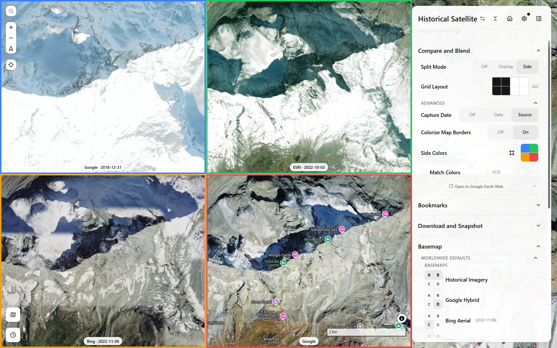 Comparing basemap sources side-by-side in grid mode