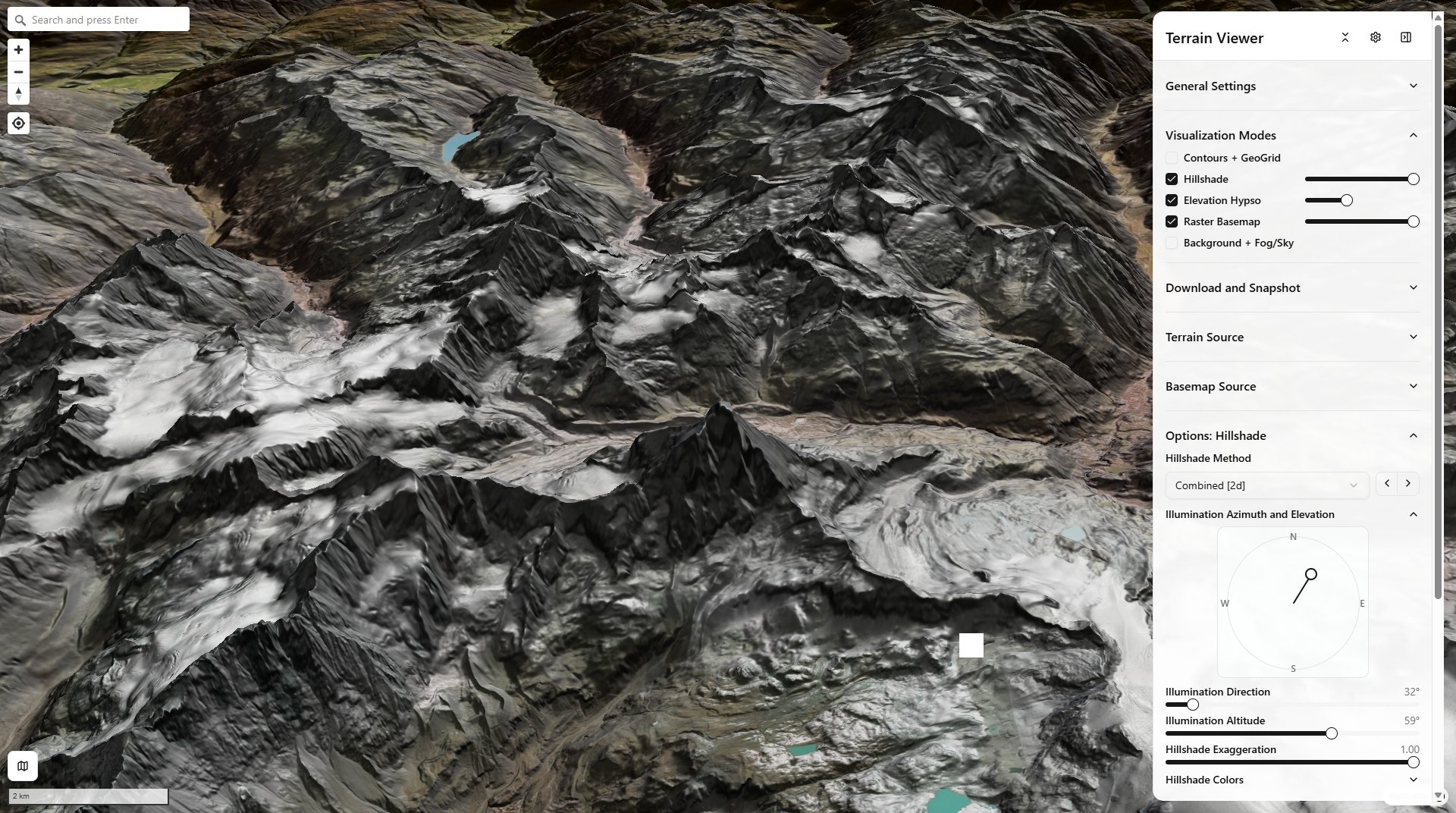 Hillshade + Elevation Hypso + Raster Basemap over the Matterhorn (Mont Cervin) massif