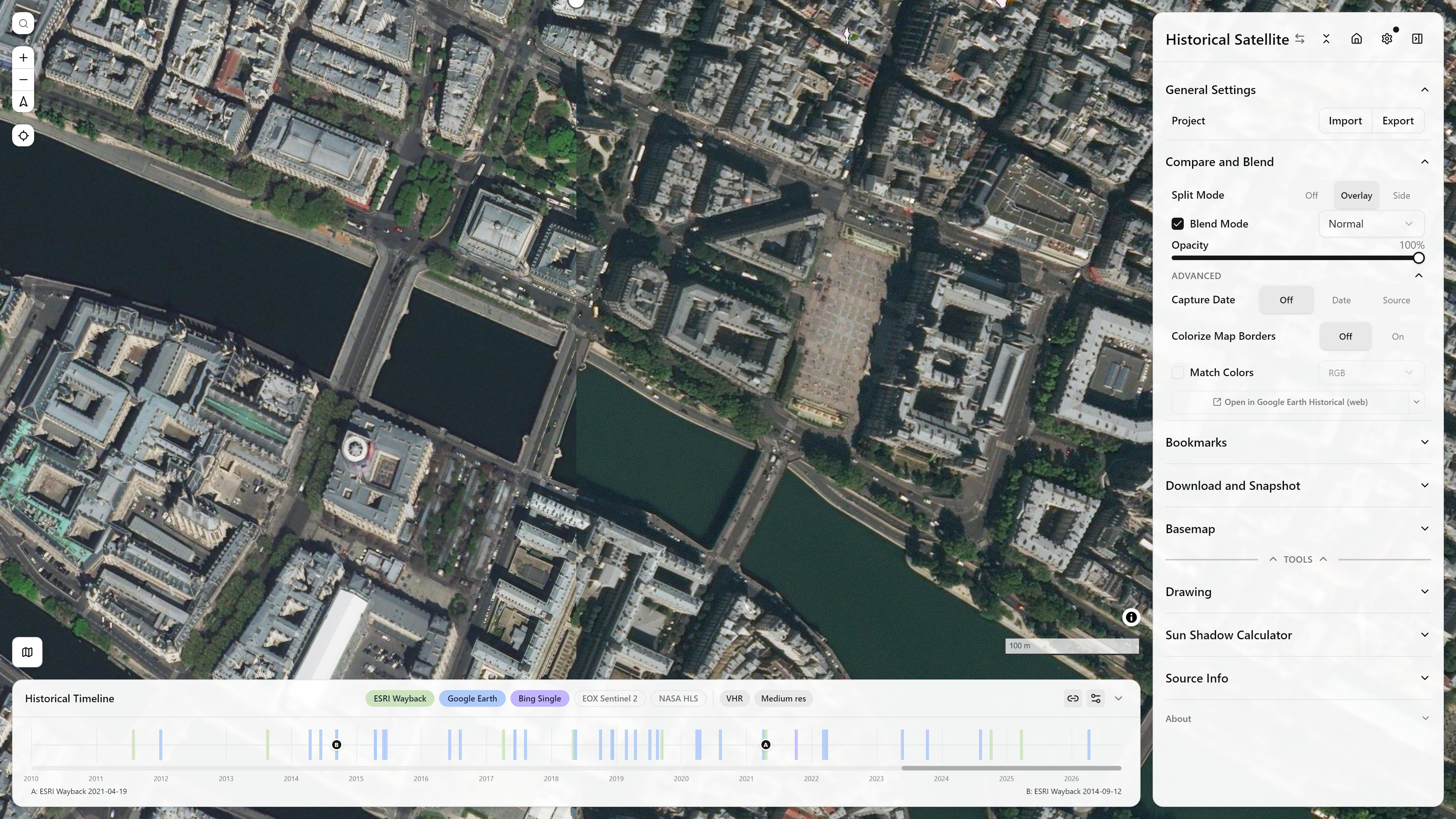 Normal blend mode, 100% opacity — source A fully replaces source B