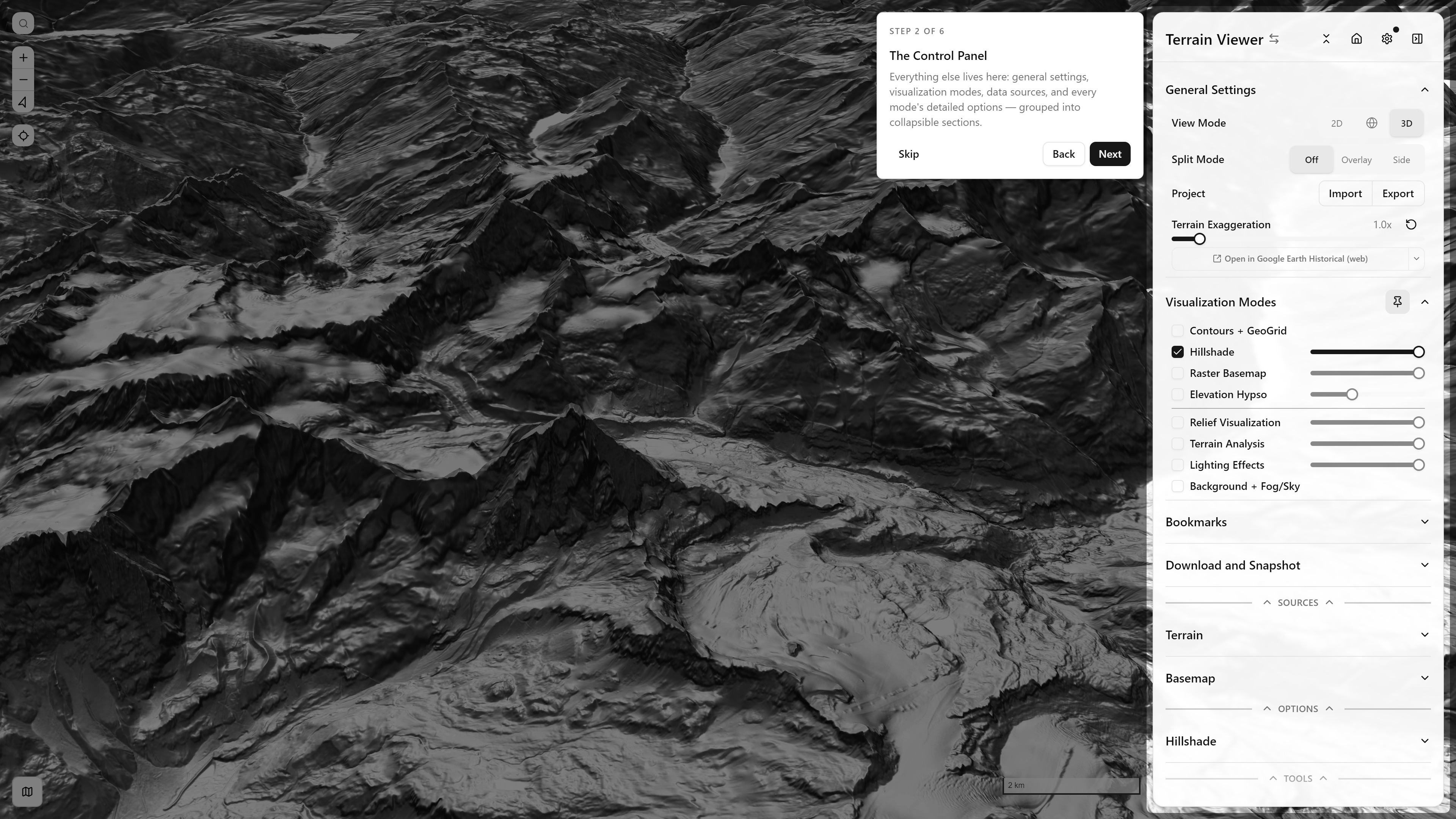 Step 2/6 — The Control Panel Step 2 of 6, The Control Panel — spotlighting the full sidebar