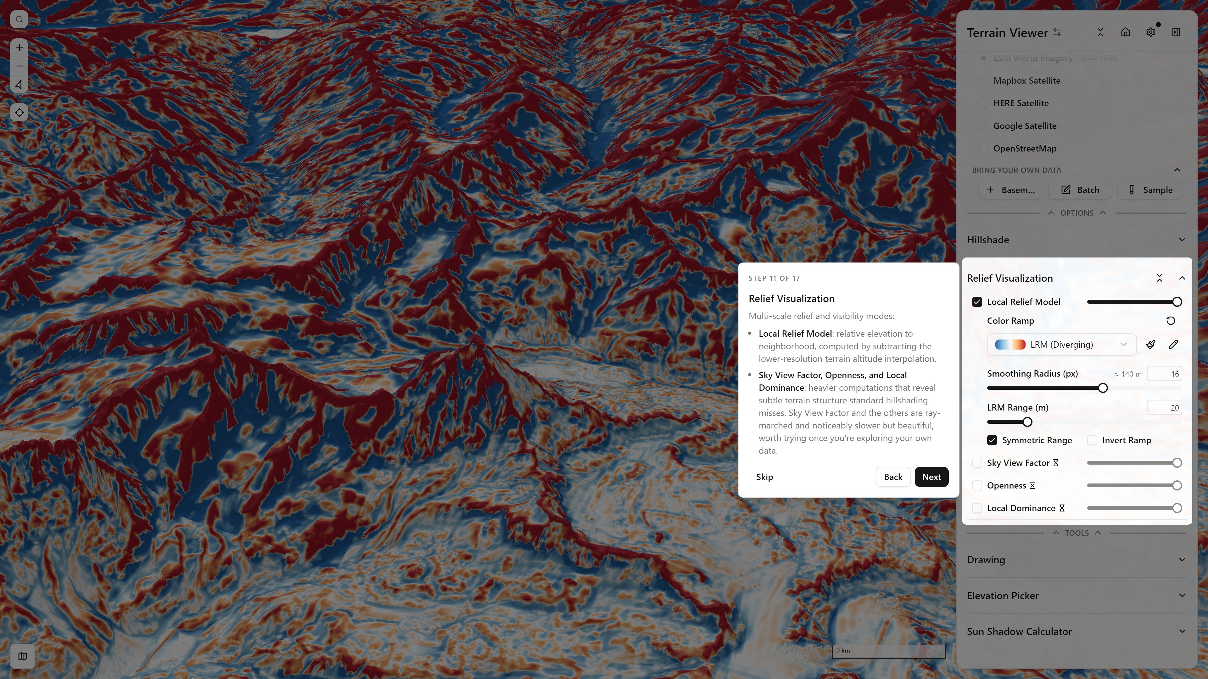 Step 11/17 — Relief Visualization Step 11 of 17, Relief Visualization — LRM, Sky View Factor, Openness, Local Dominance